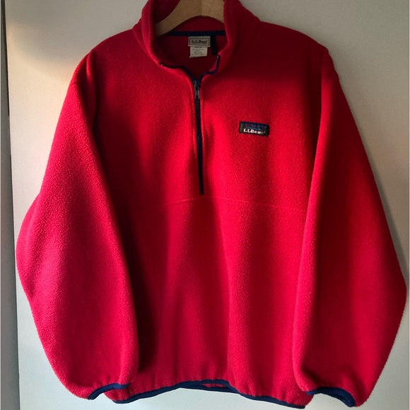 Vintage 90s L.L. Bean Red Quarter Zip Fleece, medium - Picture 2 of 4